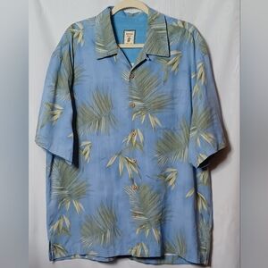 Jamaica Jaxx Blue Silk Shirt With Green Branches. Size XXL.